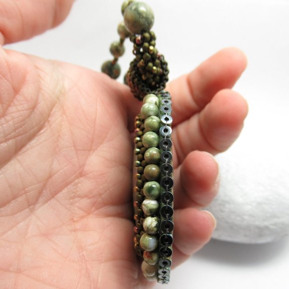 Rhyolite bead embroidered Necklace - Picture 5 of 15
